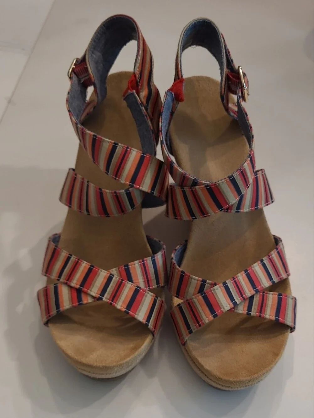 Dr. Scholl's Striped Multicolor Espadrille Wedge Sandals Strappy Striped Print